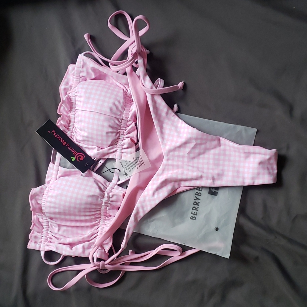 Berry Beachy Parker ruffle pink gingham Bikini Size Small - Picture 3 of 6